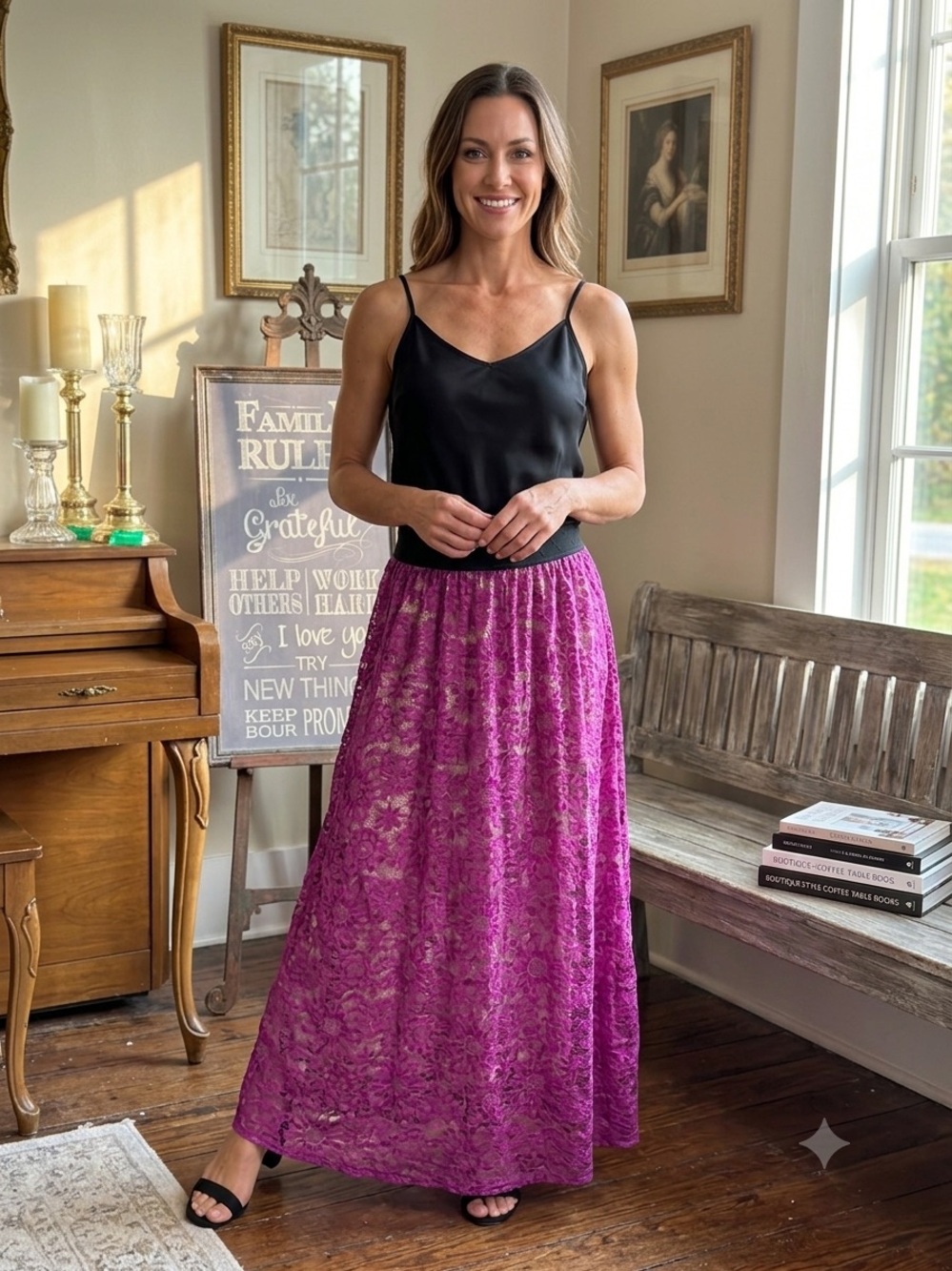 NWT LuLaRoe Lucy Lace Maxi Skirt - Vibrant Magenta - Size Large